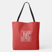 3 Initialen Monogram | Rood en wit (of dij kleur) Draagtas (Achterkant)