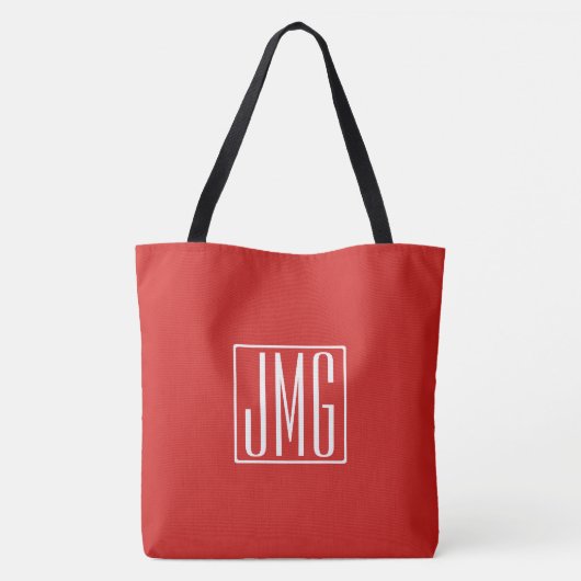 3 Initialen Monogram | Rood en wit (of dij kleur) Draagtas (Achterkant)