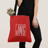 3 Initialen Monogram | Rood en wit (of dij kleur) Draagtas (Dichtbij)