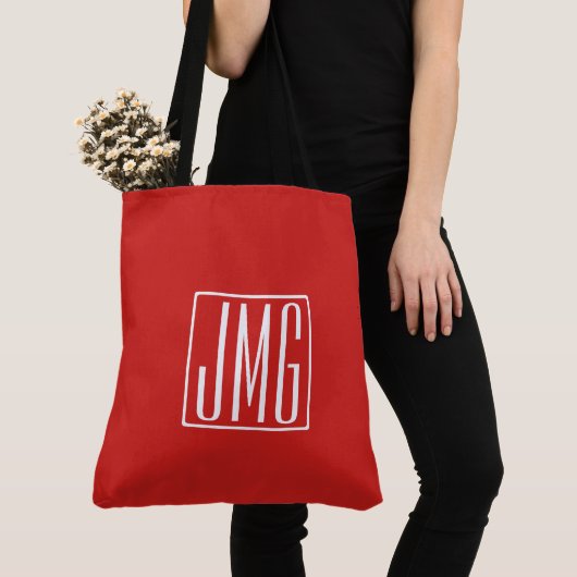 3 Initialen Monogram | Rood en wit (of dij kleur) Draagtas (Dichtbij)
