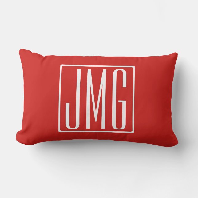 3 Initialen Monogram | Rood en wit (of dij kleur) Kussen (Voorkant)