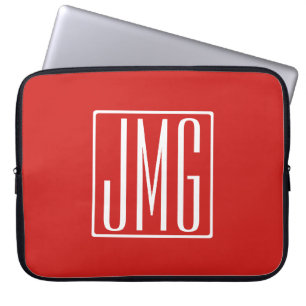 3 Initialen Monogram   Rood en wit (of dij kleur) Laptop Sleeve