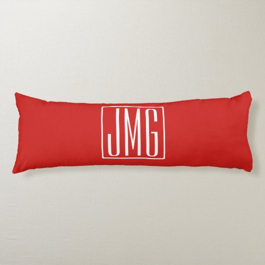 3 Initialen Monogram | Rood en wit (of dij kleur) Lichaamskussen (Voorkant)