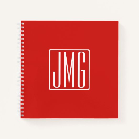 3 Initialen Monogram | Rood en wit (of dij kleur) Notitieboek (Voorkant)