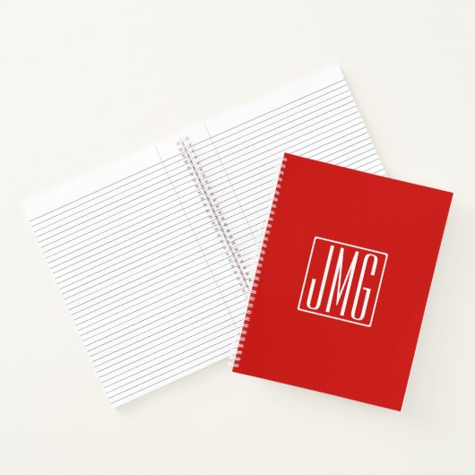 3 Initialen Monogram | Rood en wit (of dij kleur) Notitieboek (Binnen)