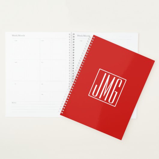 3 Initialen Monogram | Rood en wit (of dij kleur) Planner (Display)