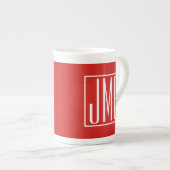 3 Initialen Monogram | Rood en wit (of dij kleur) Porselein Kop (Voorkant rechts)