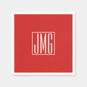 3 Initialen Monogram   Rood en wit (of dij kleur) Servet