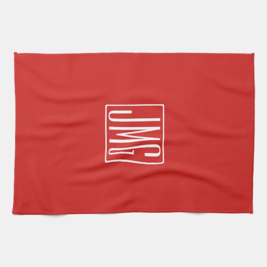 3 Initialen Monogram | Rood en wit (of dij kleur) Theedoek (Horizontaal)