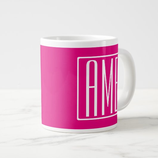 3 Initialen Monogram | Wit op warmroze Extra Grote Beker (Voorkant rechts)
