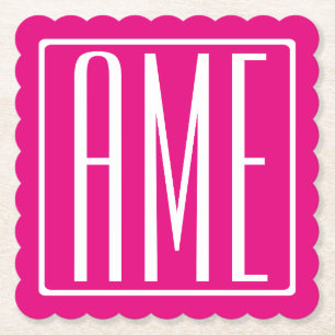 3 Initialen Monogram   Wit op warmroze Kartonnen Onderzetters