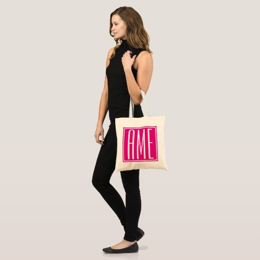 3 Initialen Monogram | Wit op warmroze Tote Bag (Voorkant (model))
