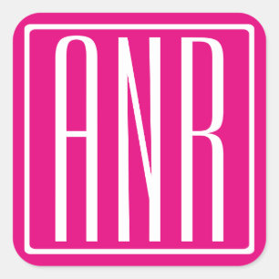 3 Initialen Monogram   Wit op warmroze Vierkante Sticker
