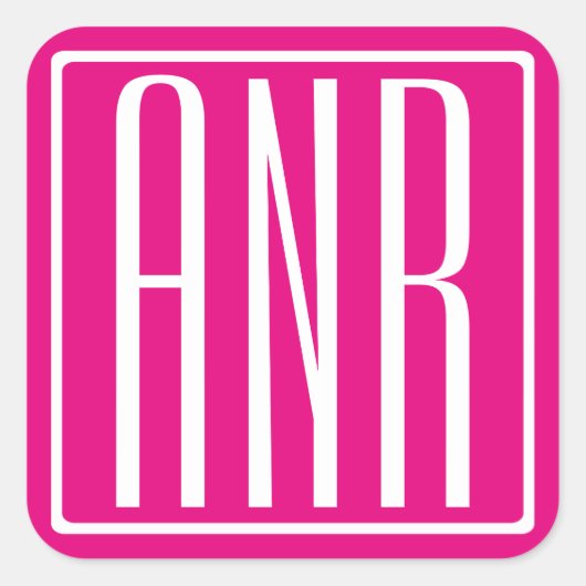 3 Initialen Monogram | Wit op warmroze Vierkante Sticker (Voorkant)