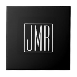 3 Initialen Monogram Zwart-wit (of dij kleur) Tegeltje