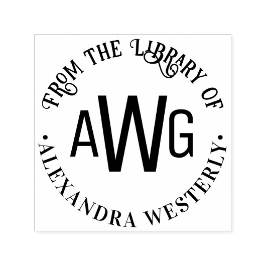  3 Initiële Letter Monogram #1 Bibliotheek Boeknaa Zelfinktende Stempel (Design)