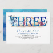 3 Invitation d'anniversaire sous le dauphin de mer (Devant / Derrière)