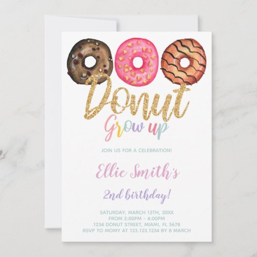 3 Invitations d'anniversaire de Donut (Devant)