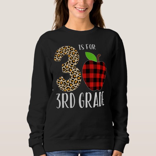 3 Is For 3rd Grade Teacher Leopard Buffalo Plaid S Trui (Voorkant)