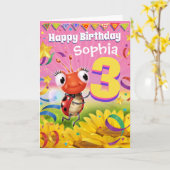 3 jaar Custom verjaardagskaart Little Ladybug bere Kaart (Gele Bloem)