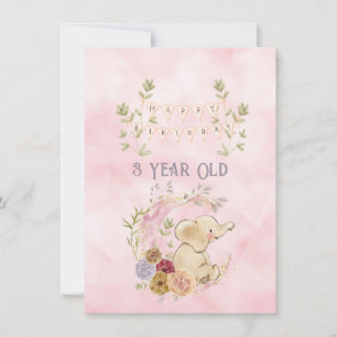 3 jaar Happy Birthday Elephant Baby Girl