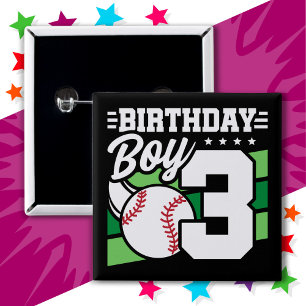 3 Jaar Oud Baseball Party Thema 3e Verjaardag Jong Vierkante Button 5,1 Cm