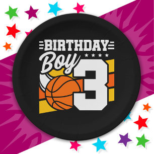 3 Jaar Oud Basketbal Party Thema 3e Verjaardag Jon Papieren Bordje