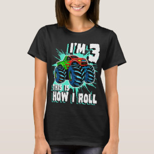 3 Jaar Oud Jongen Monster Vrachtwagen Verjaardagsf T-shirt