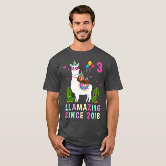 3 jaar oude 3e verjaardag Slothaarden Llama Kinder T-shirt (Voorkant volledig)