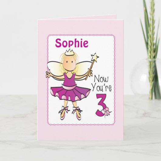 3 jaar oude Ballerina Custom Birthday Kaart voor h (Voorkant)