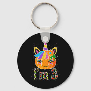 3 Jaar Oude Eenhoorn Pompoen Cute Design Verjaarda Sleutelhanger