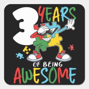 3 jaar oude geboorte jongen of meisjesautisme vierkante sticker
