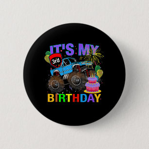 3 jaar oude jongens 3rd Birthday Monster Truck Bir Ronde Button 5,7 Cm