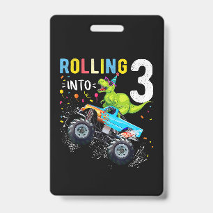 3 jaar oude verjaardag Dinosaur Monster Truck Fami Badge