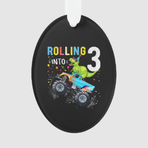 3 jaar oude verjaardag Dinosaur Monster Truck Fami Ornament