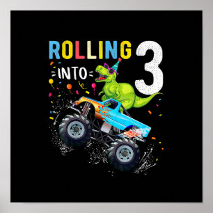 3 jaar oude verjaardag Dinosaur Monster Truck Fami Poster