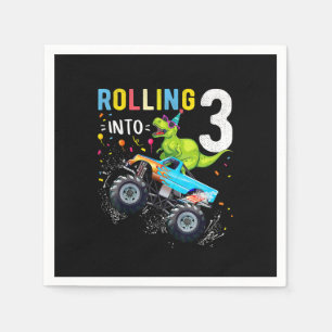 3 jaar oude verjaardag Dinosaur Monster Truck Fami Servet