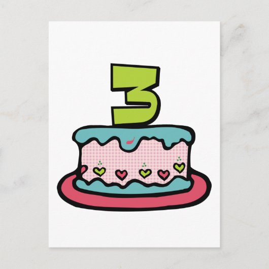 3 jaar oude verjaardagsCake Briefkaart (Voorkant)