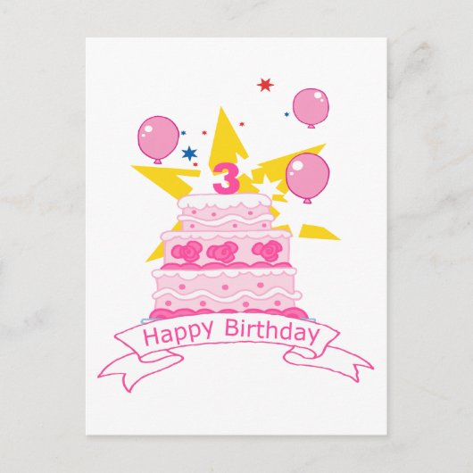 3 jaar oude verjaardagsCake Briefkaart (Voorkant)