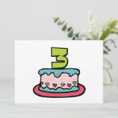 3 jaar oude verjaardagsCake Kaart (Staand voorkant)