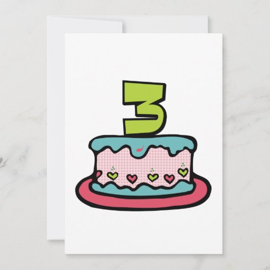 3 jaar oude verjaardagsCake Kaart (Voorkant)