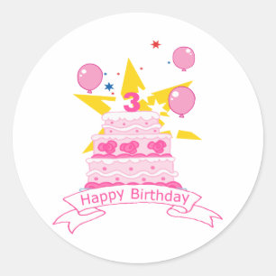 3 jaar oude verjaardagsCake Ronde Sticker