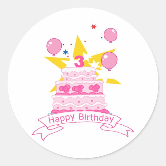 3 jaar oude verjaardagsCake Ronde Sticker (Voorkant)