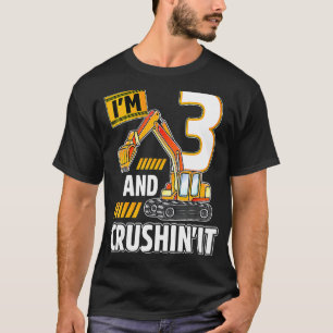 3 jaar oude voertuigen bouwgraafmachine Birthda T-shirt