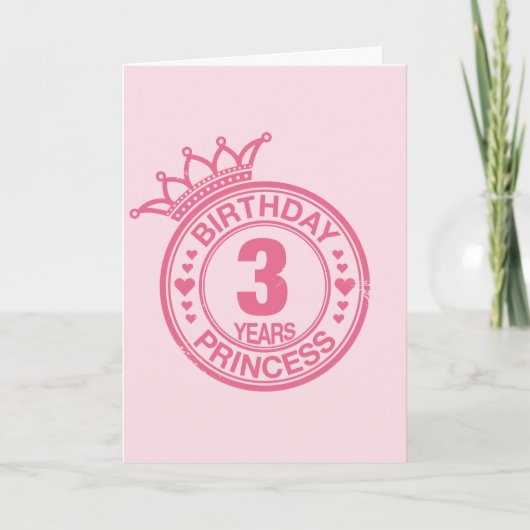 3 jaar - Verjaardag Prinses - roze Kaart (Voorkant)