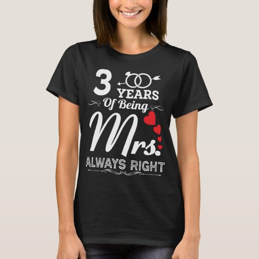 3 jaar vrouw Jubileum 3e bruiloft T-shirt (Voorkant)
