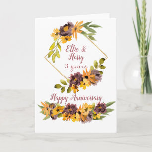 3 jaar Waterverf Floral Jubileum Kaart