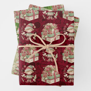 3 Kerst Elf Cadeaus Inpakpapier Vel