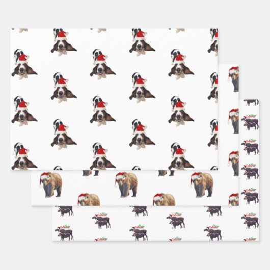 (3) kerstblad van honden en wilde dieren inpakpapier vel (Set)