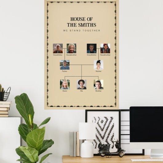 3 Kinderen Custom Family Tree Poster (Thuiskantoor)